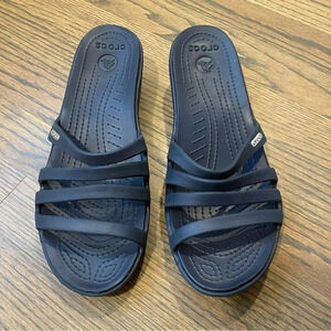 Crocs Womens Rubber Rhonda NavyWedge Slip On Sandals Slides 14706 Size 9